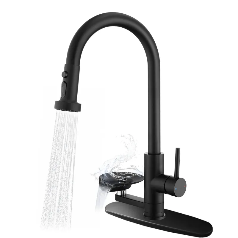 Industrial Strength 3 1 Kitchen Faucet Press Type Glass Rinser, High Arc Pull Down Sprayer