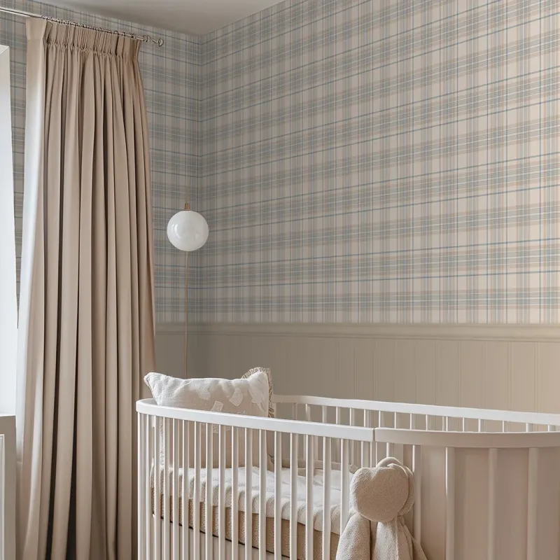 Industrial Strength Sample Classic Check Panel Wallpaper Cream and Blue Cream Panel