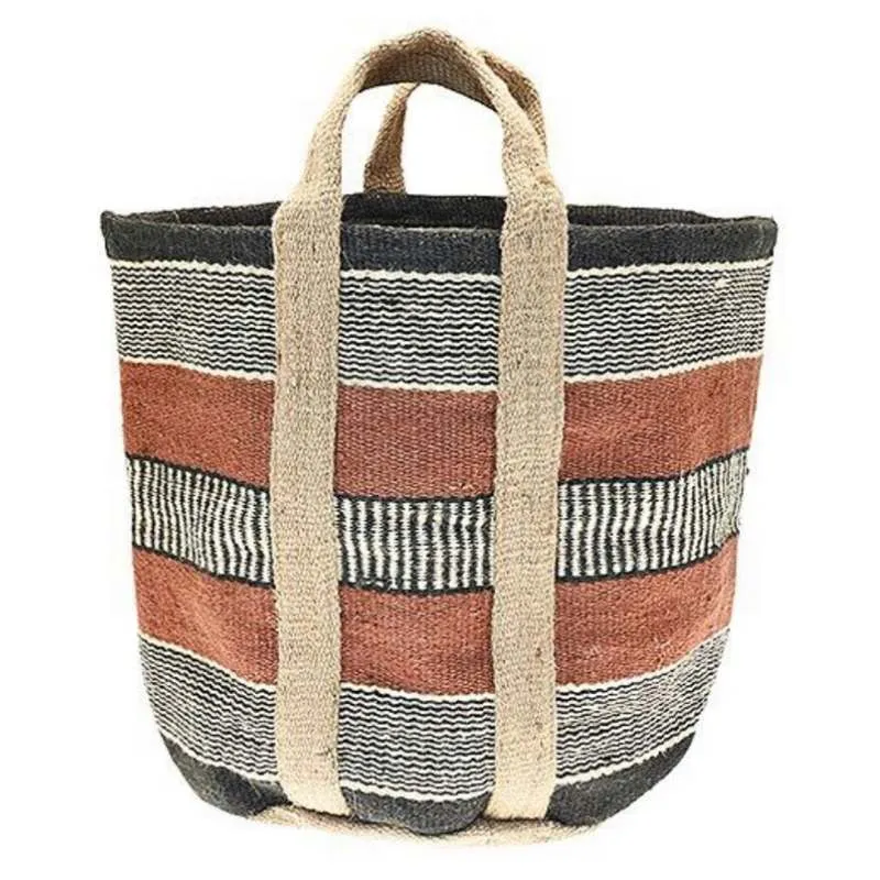 Jute Storage Basket Terracotta & Slate Indigo Stripes Compatible DeWALT Batteries