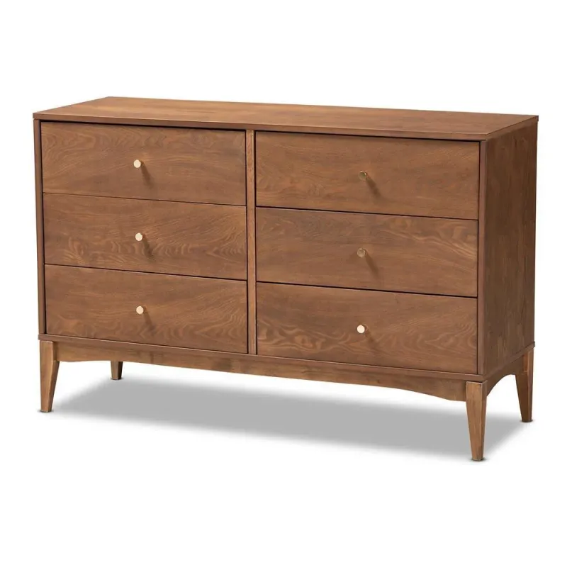 Landis Mid-Century Present-day Ash Walnut Finished Wood 6-Drawer Dresser