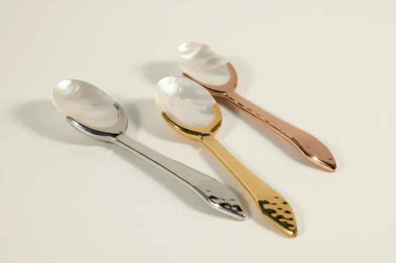 Laser Level Hammered Mother Pearl Spoon