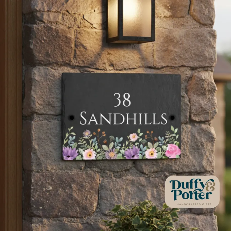 Laser Level Slate House Sign - Summer Flowers