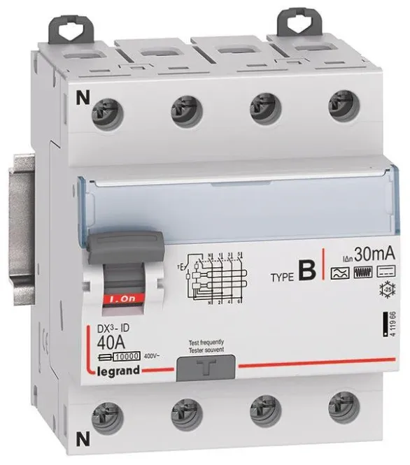 Legrand 411966 DX3 Fi-Schalter 40A 4-polig 30mA Typ B 400VAC N-links 4TE