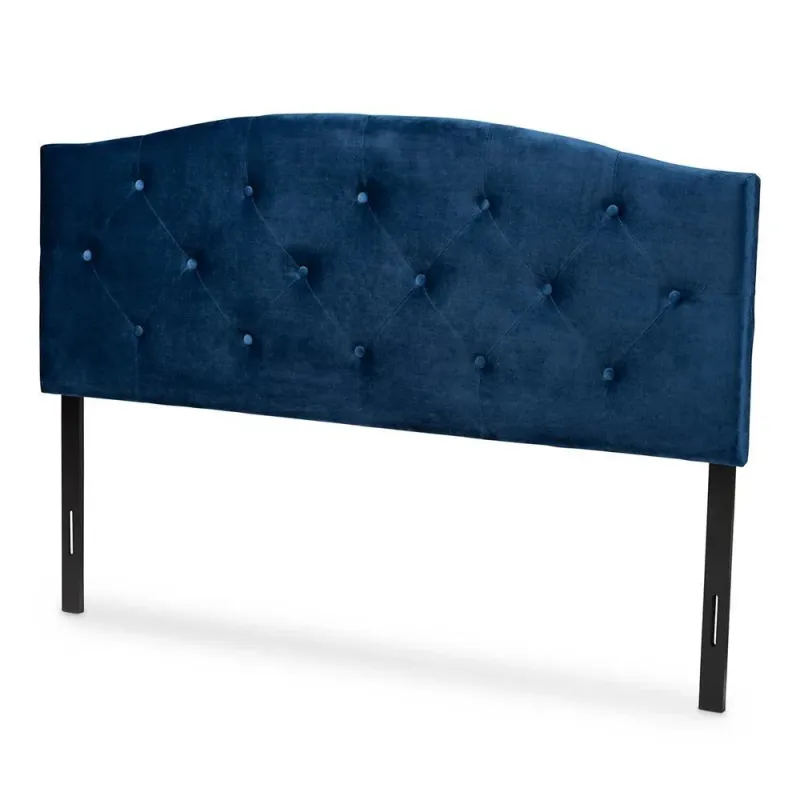 Leone Modern and Contemporary Navy Sapphire Velvet Fabric Upholstered Full Size Headboard