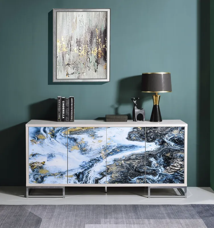 Liam Indigo Marble Paint & Chrome Finish Console Cabinet
