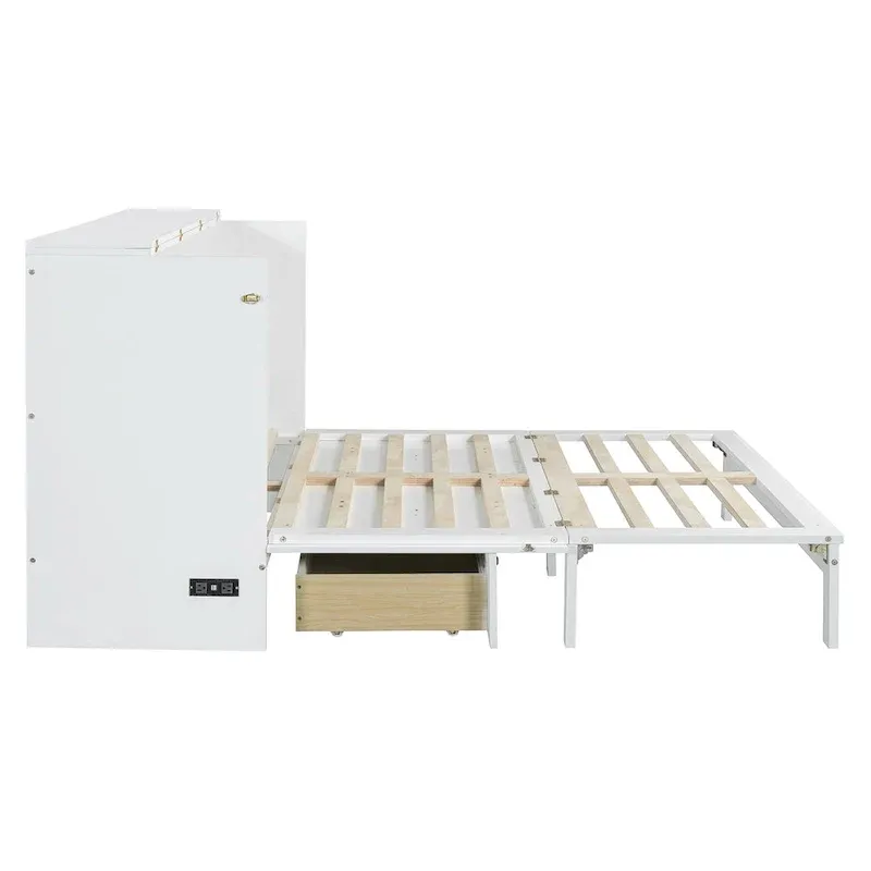 Lit escamotable pliable Queen Size avec tiroirs de rangement et port USB, lit mural gain de put