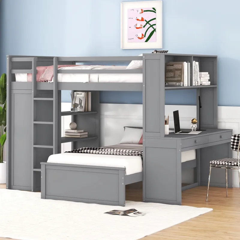 Loft Bed Twin Size Autonomous Bed, Shelves, Desk, And Wardrobe Quick-Release