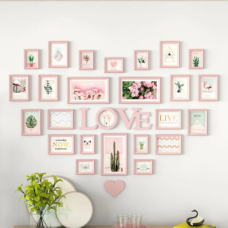 Lot de 24 Cadres Photos en Bois Nature Rose