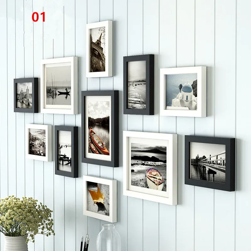 Lot de 11 Cadres Photos en Bois Noir Paysage Moderne Easy Installation