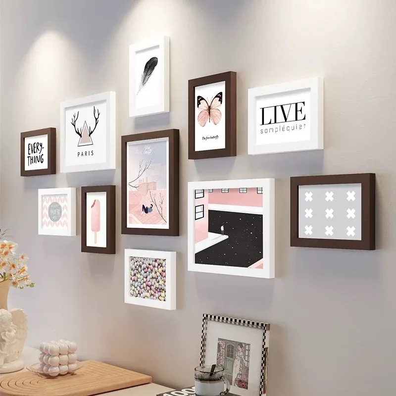 Lot de 11 Cadres Photos en Bois Rose Chic Made USA