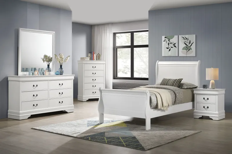 Louis Philippe 5-piece Twin Bedroom Adjust White