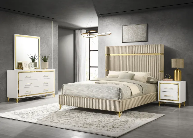Lucia 4-piece Queen Bedroom Set Beige and Pearl Compatible DeWALT Batteries