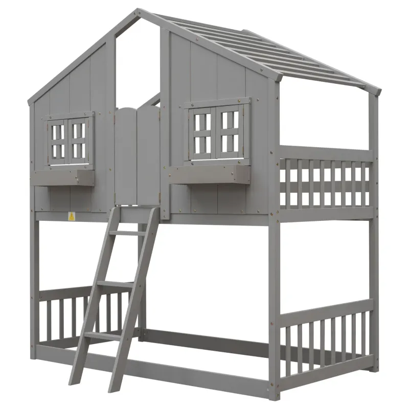 Magnetic House Bunk Bed Roof, Window, Window Box, Door, Safety Guardrails And Ladder