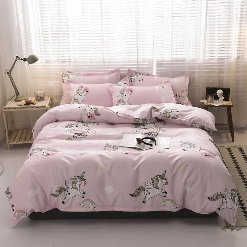 Magnetic Housse de Couette et Deux Taies Licorne Rose 140cm
