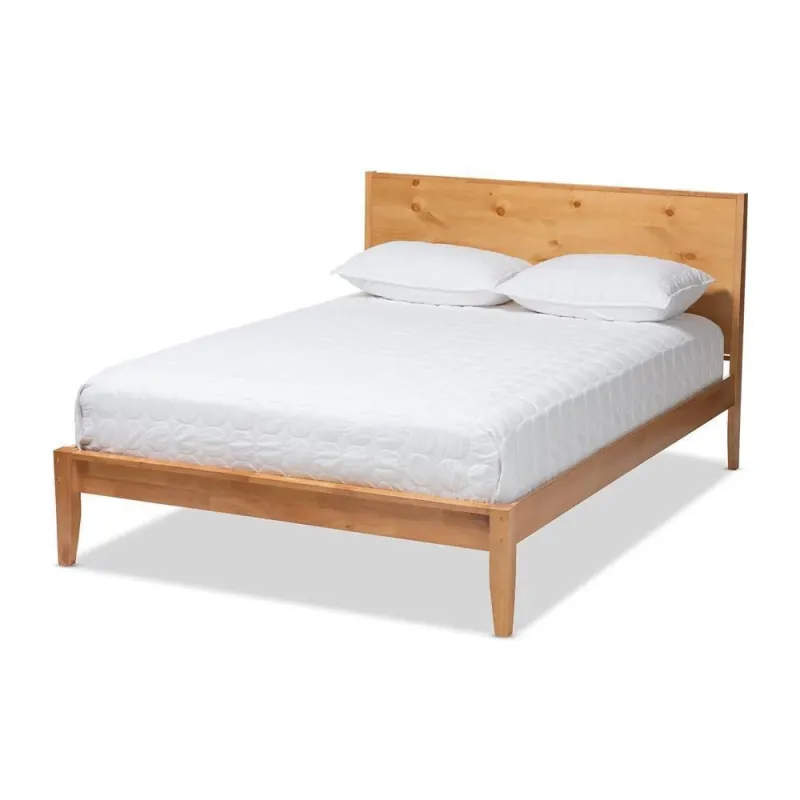 Marana Modern and Rustic Natural Oak and Pinewood Finished Wood Queen Size Platform Bed