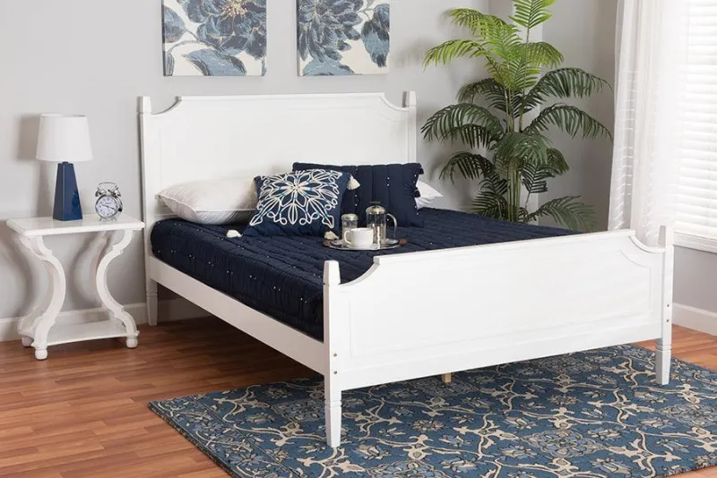 Mariana Retro and Traditional White Finished Wood Queen Size Platform Bed