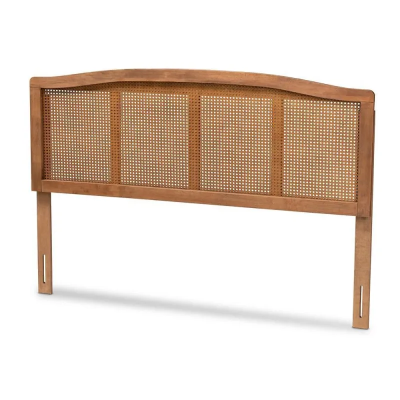 Marieke Mid-Century Contemporary Ash Wanut Finished Wood and Synthetic Rattan Queen Size Headboard