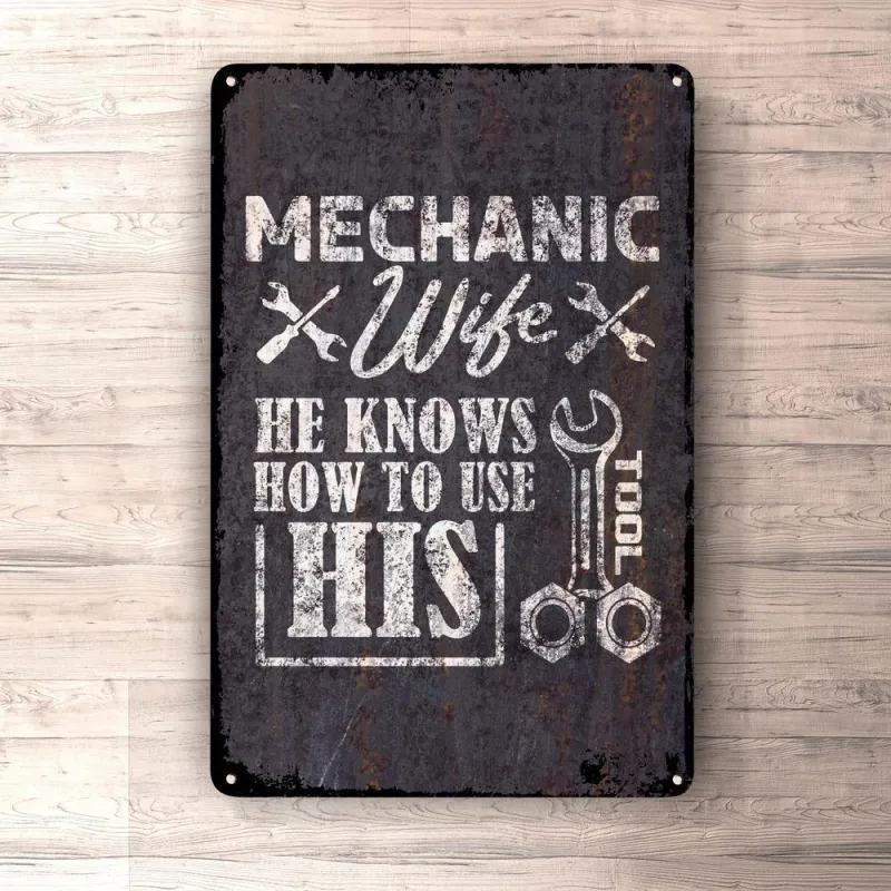 Mechanic Wife He Knows How To Apply His Tool Signs, Mouse Mat, Doormat Easy Installation