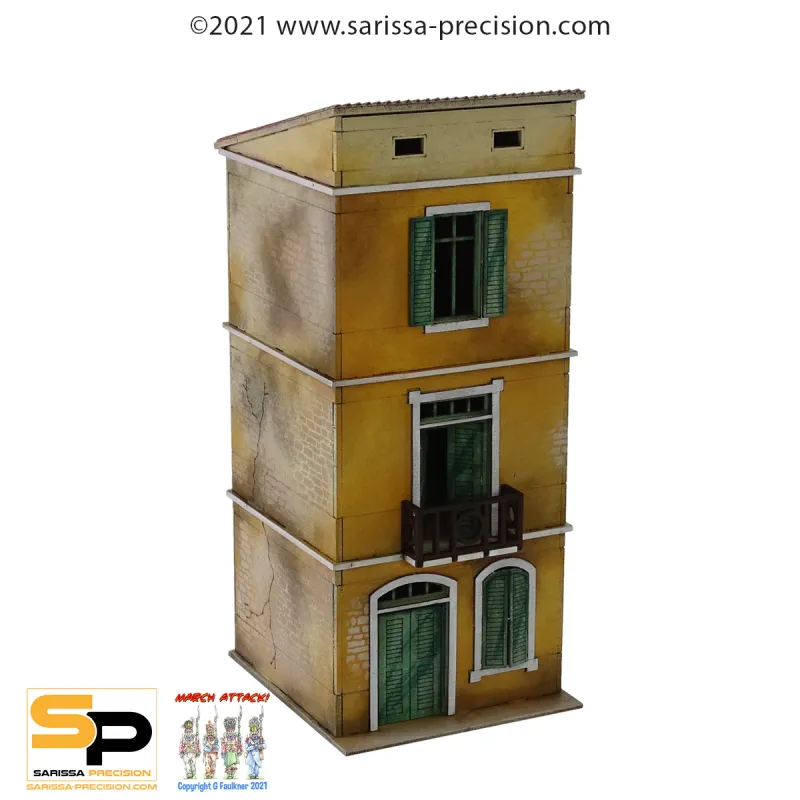 Mediterranean Miniature House - 3 Floors Balcony and Sloped Roof Quick-Release
