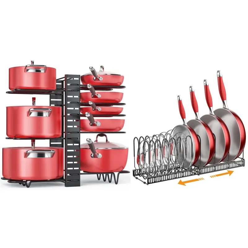 MUDEELA 8 Tiers Pan Organizer Rack and 11 Growable Pan Compatible DeWALT Batteries