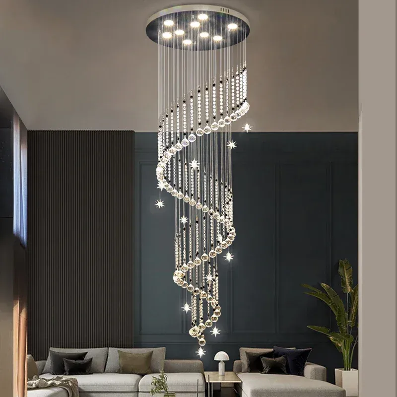 Multi-Function Afralia™ Crystal Spiral Chandelier: Contemporary Staircase Fixture Home, Living Room, Duplex Villa.
