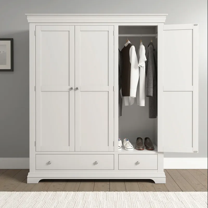 Multi-Function Bordeaux 3 Door Wardrobe Ivory or Pebble Grey