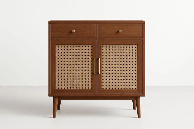 Multi-Function Commode en bois et rotin brun 80cm x 40cm x 90cm