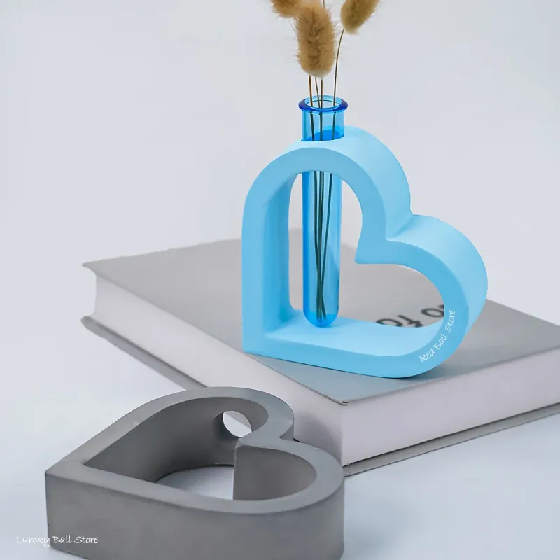 Multi-Function 3D Love Heart Hydroponic Vase Silicone Mold Hollow Test Tube Flowerpot Casting Tools Plaster Cement Epoxy R...