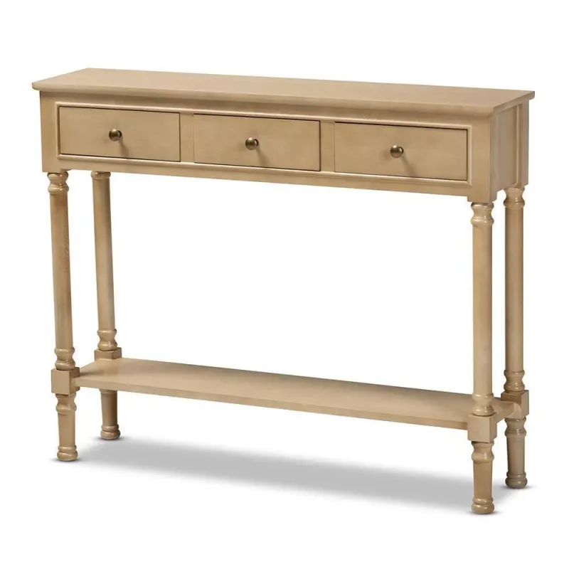Multi-Purpose Calvin Classic and Traditional French Farmhouse Oak Chestnut Finished Wood 3-Drawer Entryway Console Table