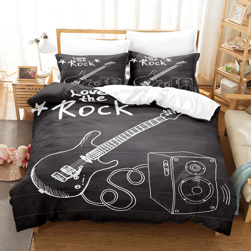 Multi-Purpose Housse de Couette et Deux Taies Guitare 3D Noir
