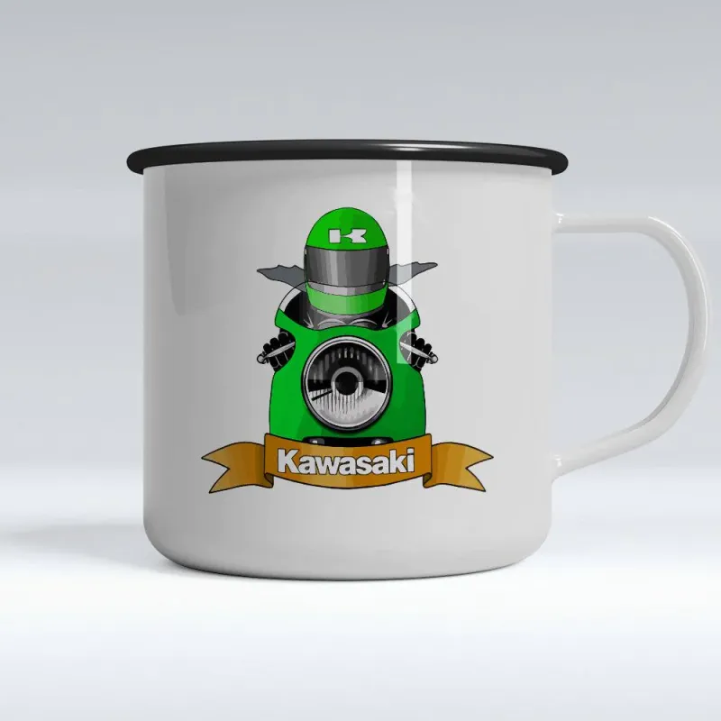 Multi-Purpose Kawasaki Biker Enamel Mug