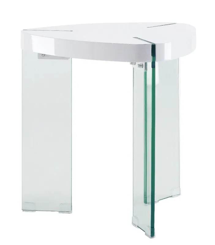 Multi-Purpose Noland End Table White High Gloss & Crystal Glass