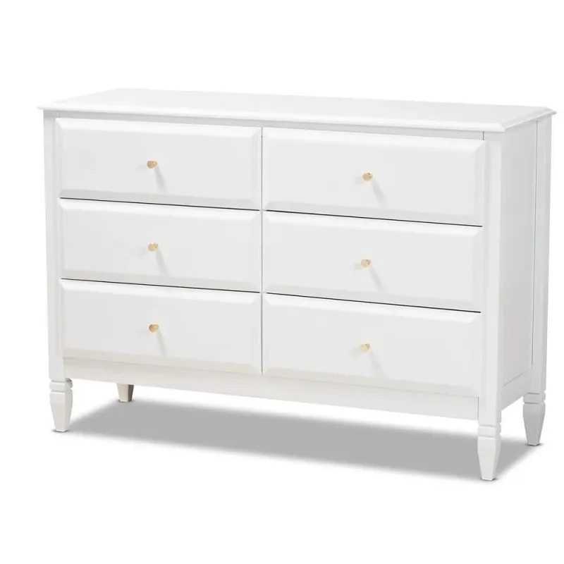 Naomi Classic and Transitional Ivory Finished Wood 6-Drawer Bedroom Dresser