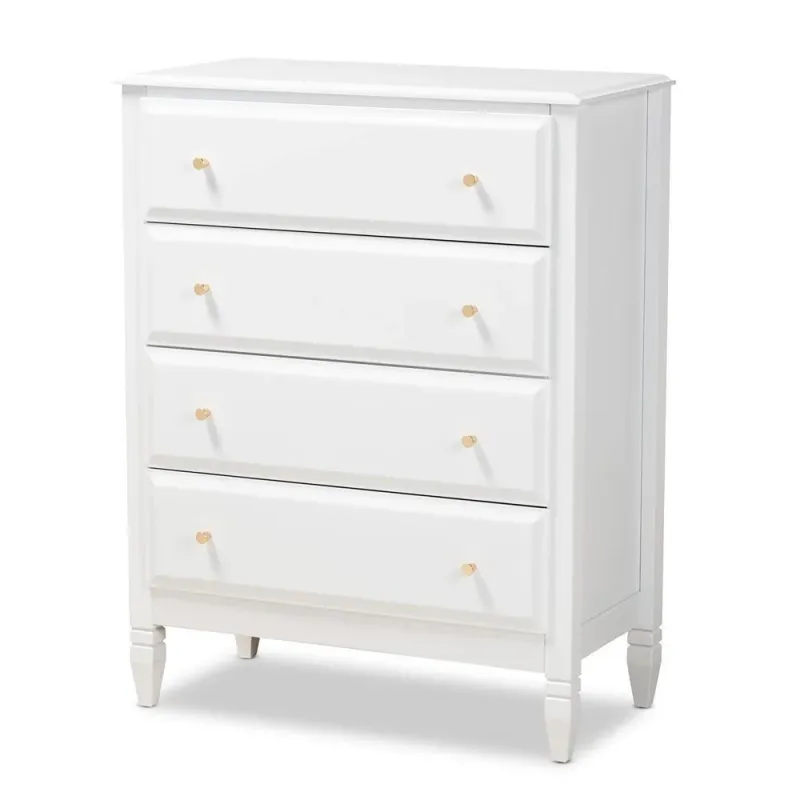 Naomi Classic and Transitional Ivory Finished Wood 4-Drawer Bedroom Chest Brushed Nickel