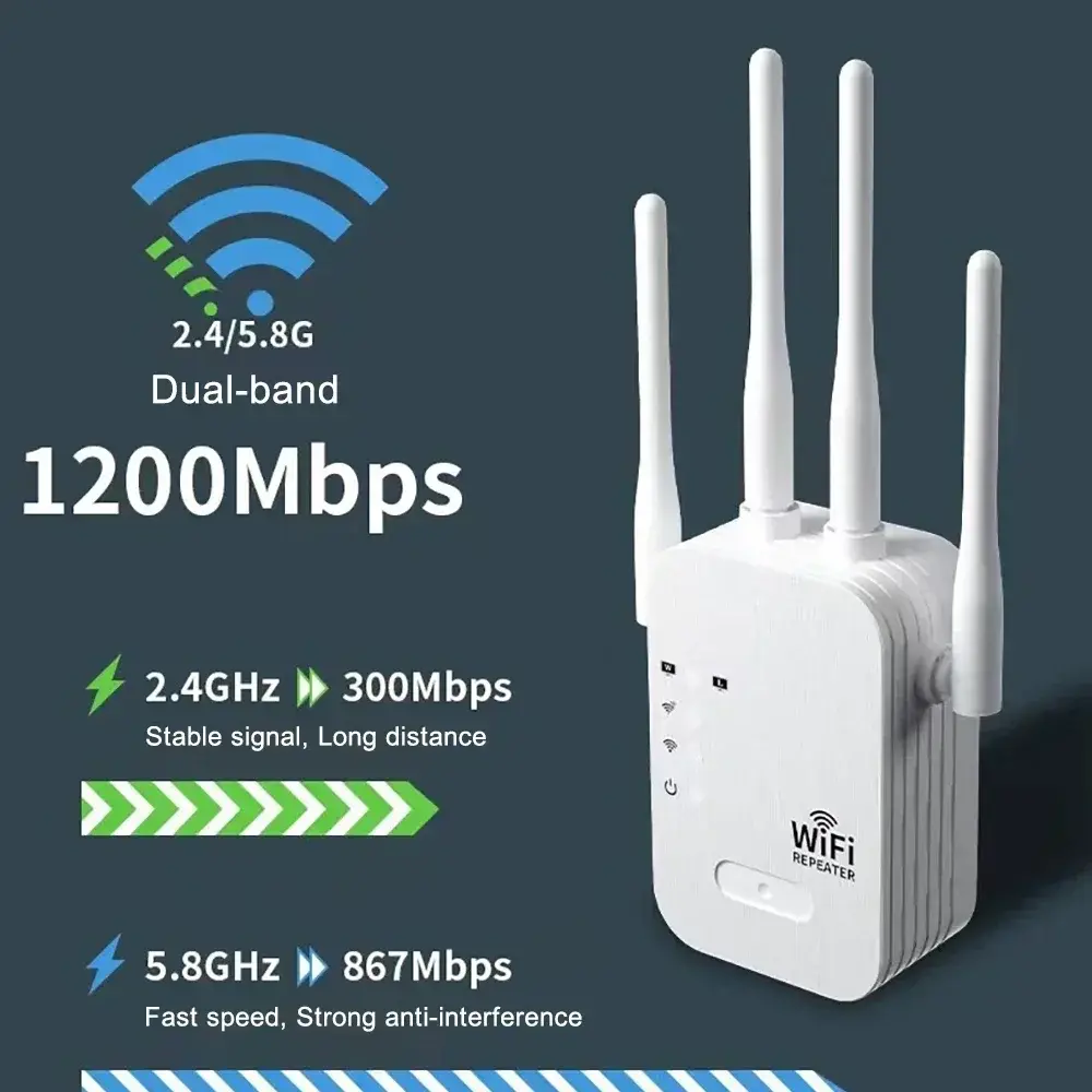 Novo repetidor wi-fi de 1200mbps, extensor sem fio, impulsionador wi-fi 5g, 2.4g, amplificador de rede de banda dupla, sin...