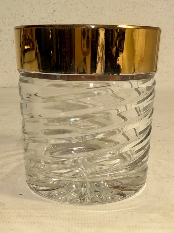 Old-school crystal whiskey glass real gold rim.