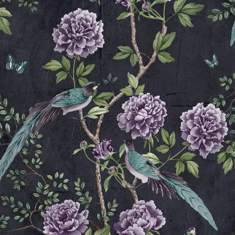 Old-style Chinoiserie Wallpaper Midnight