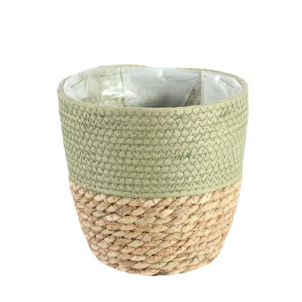 Olive and Natural Two Tone Basket Planter (19cm)