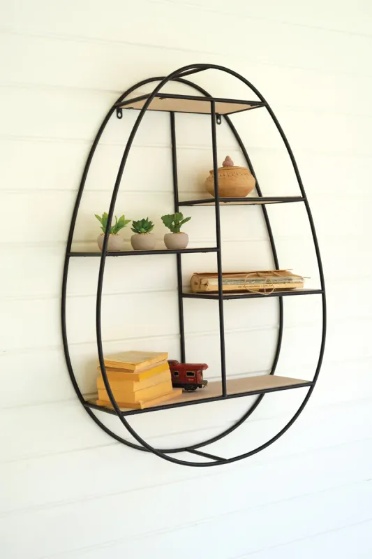 Oval all-metal and wood wall shelf