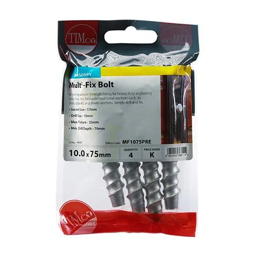 Pack (4) 10 X 75 Timco Multi-fix Bolt Hex Head
