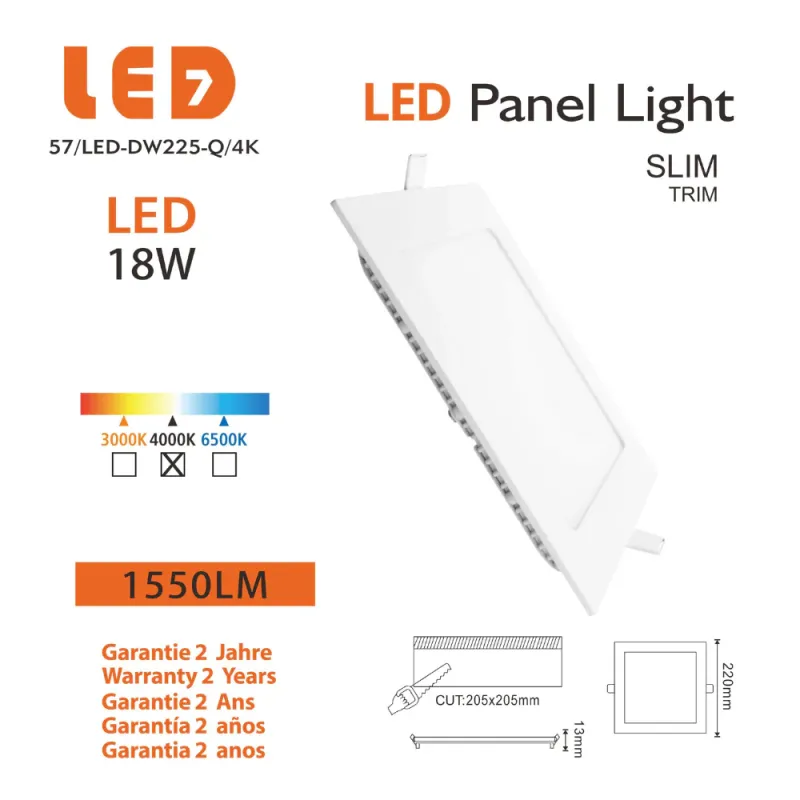 Painel Led Quadrado Encastrar 18W 1550lm LED7