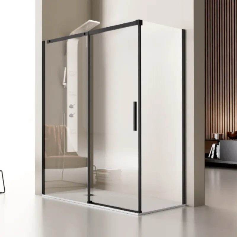 Paroi de douche fixe + Porte coulissante LUNA profil noir mat Compatible DeWALT Batteries