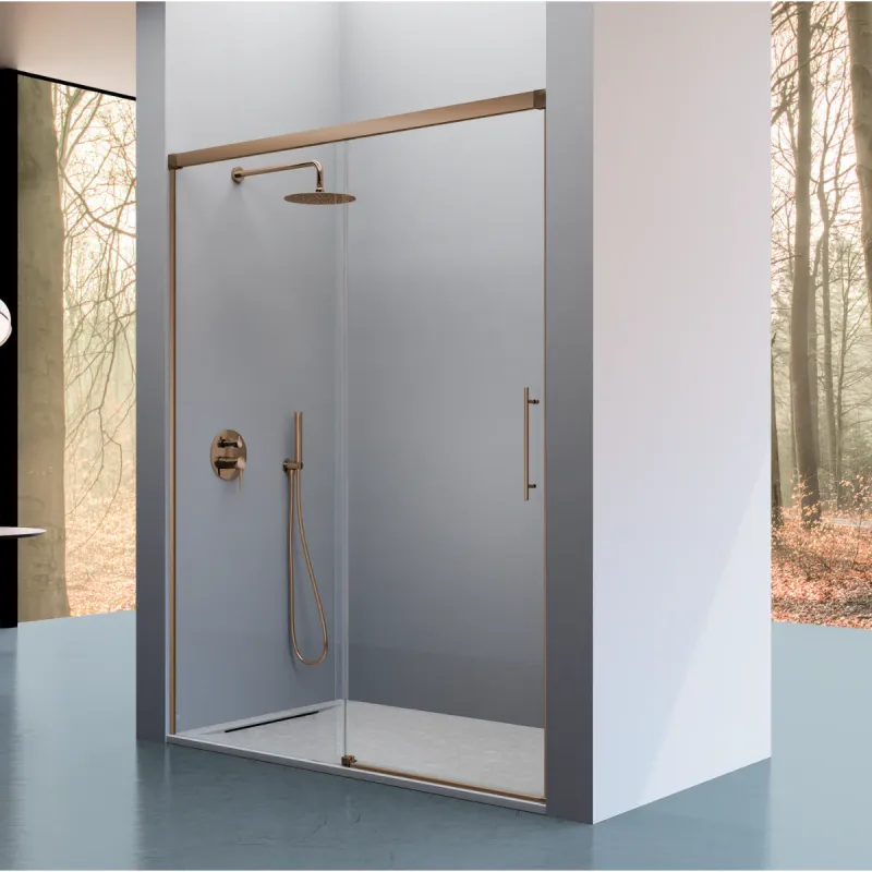 Paroi de douche fixe + Porte coulissante URBAN warm finish