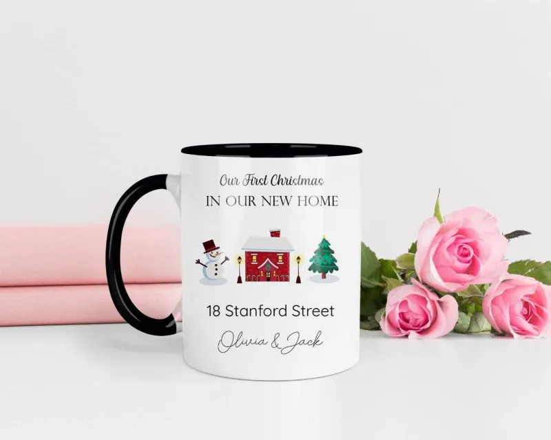 Personalised First Christmas New Home Mug & Coaster Place
