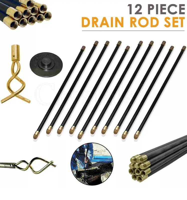 12 Piece Drain Rods Plumbing Adjust 9mm