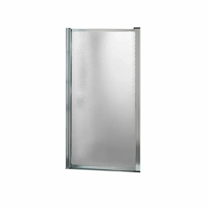 Pivolok 19-20 ¾ x 64 ½ . Pivot Shower Door Alcove Installation Raindrop glass Shiny metal