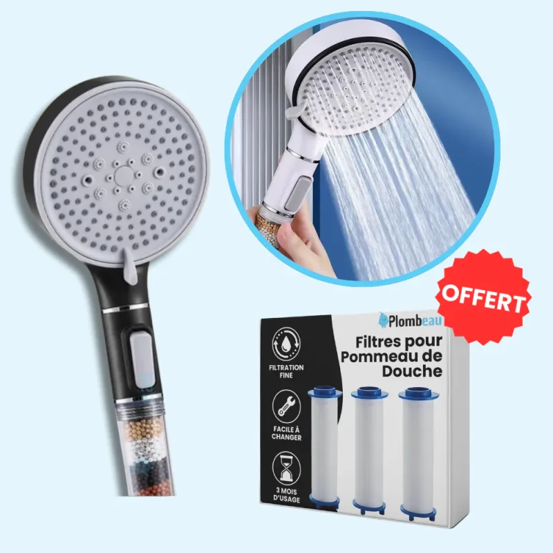 Pommeau de Douche Anti Calcaire Noir Compatible DeWALT Batteries