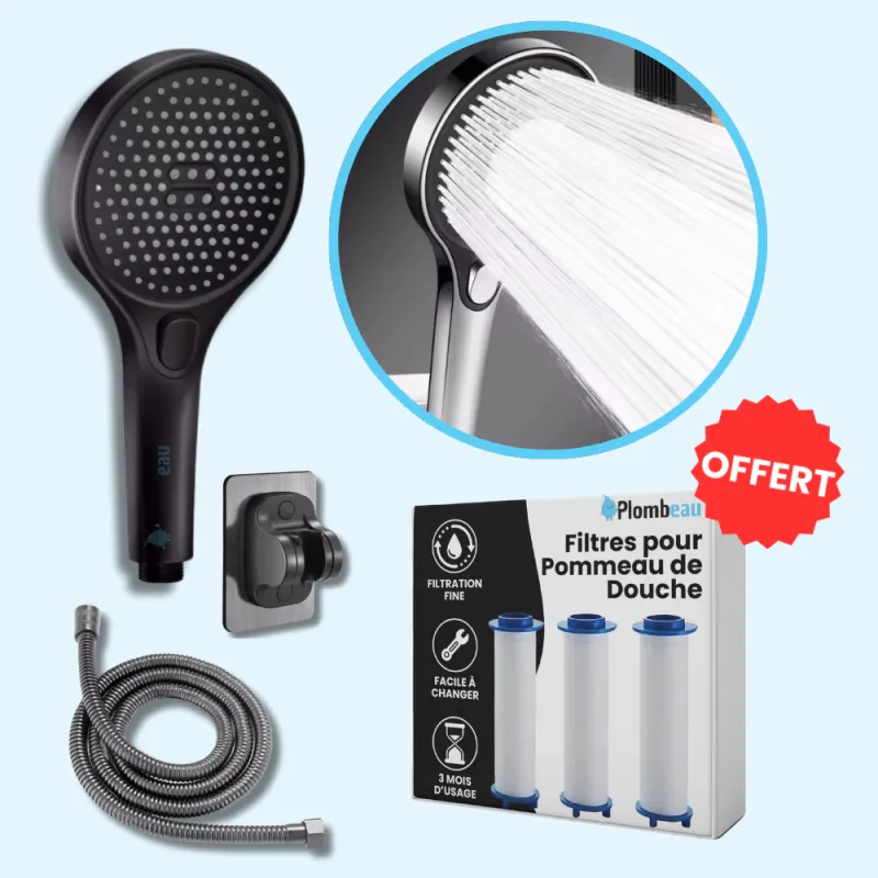 Pommeau de Douche Noir Haute Pression Brushed Nickel