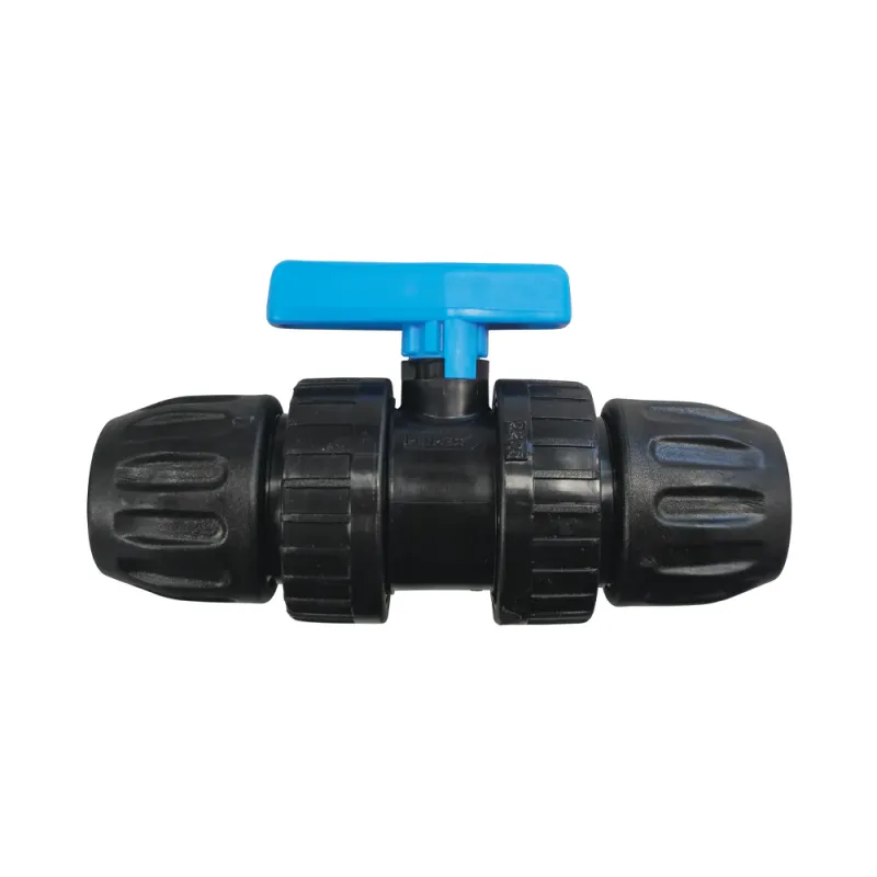 PP-Kugelventil mit 2 Klemmverschraubungen (20–32 mm)