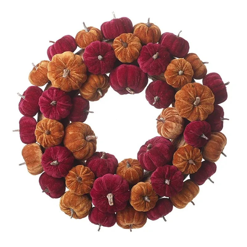 PRE ORDER Red & Amber Velvet Pumpkin Wreath